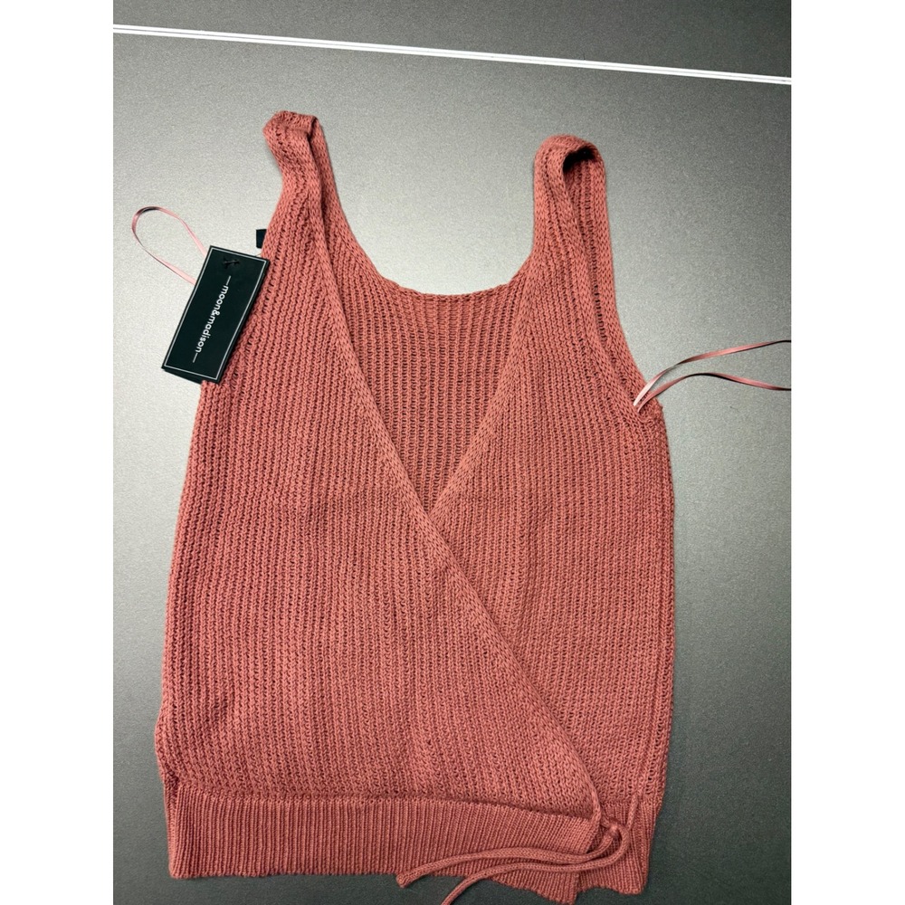 Moon & Madison Terracotta Rose Ribbed Knit Faux Wrap Tank Top Small NWT